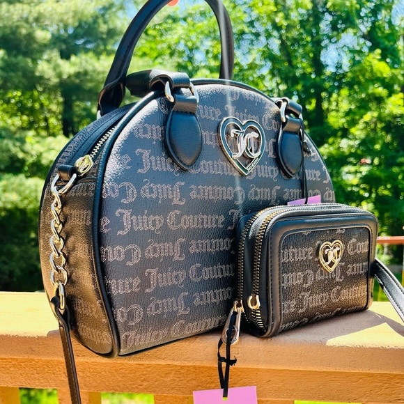 Juicy Couture Dome Satchel & Wallet Set Gothic Logo Black Crossbody Bag NWT - Picture 2 of 9